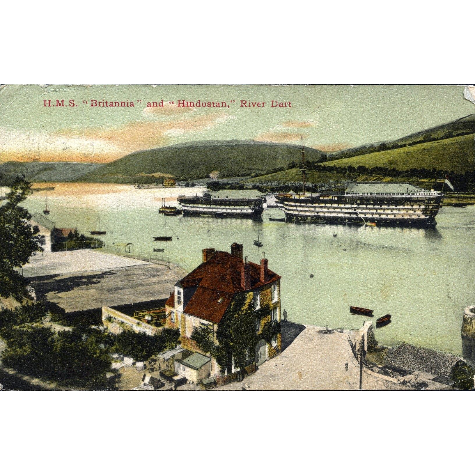 Valentine's Series Postcard 'H.M.S. 'Britannia' and 'Hindostan', River Dart'