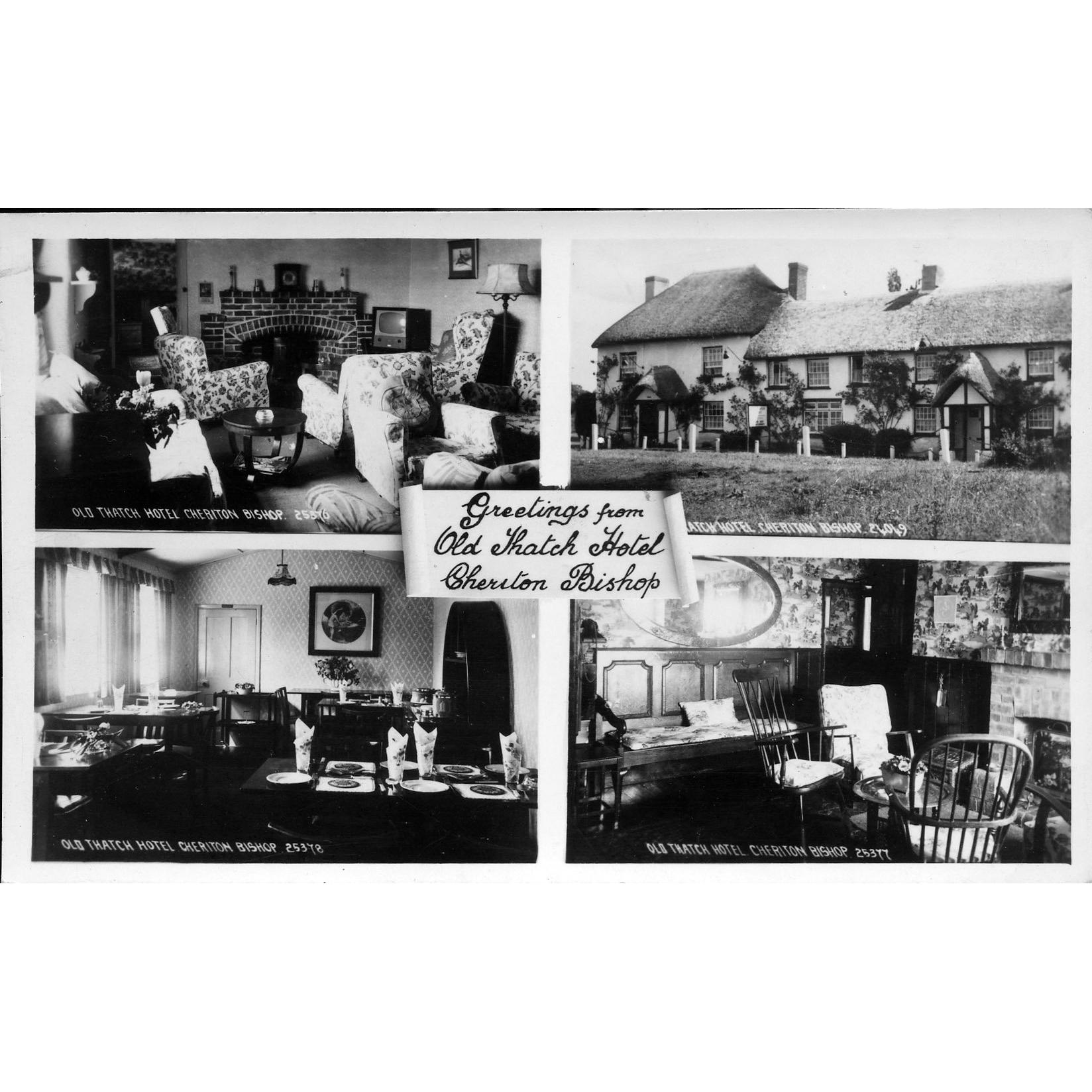 Chapman & Son Real Photo Postcard 'Greetings from Old Thatch Hotel, Cheriton Bishop'