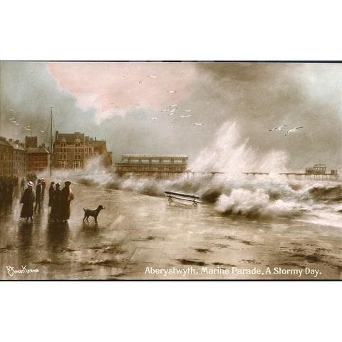 Dennis & Sons Postcard 'Aberystwyth, Marine Parade, A Stormy Day'