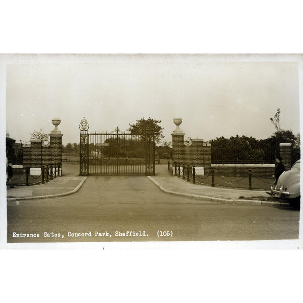 Real Photograph Postcard 'Entrance Gates, Concord Park, Sheffield'