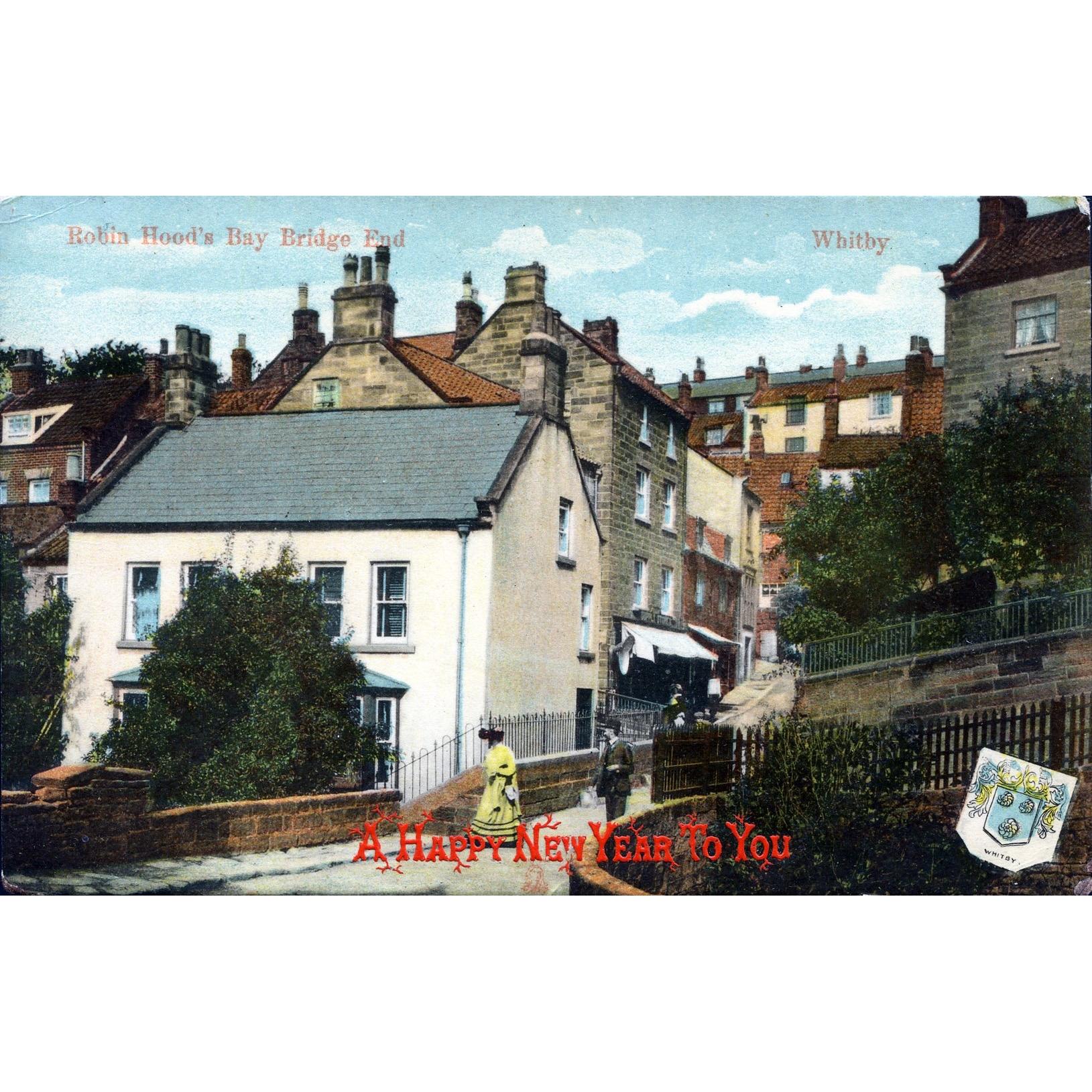 Milton 'Glazette' Christmas Greetings Postcard 'Robin Hood's Bay, Bridge Head, Whitby'