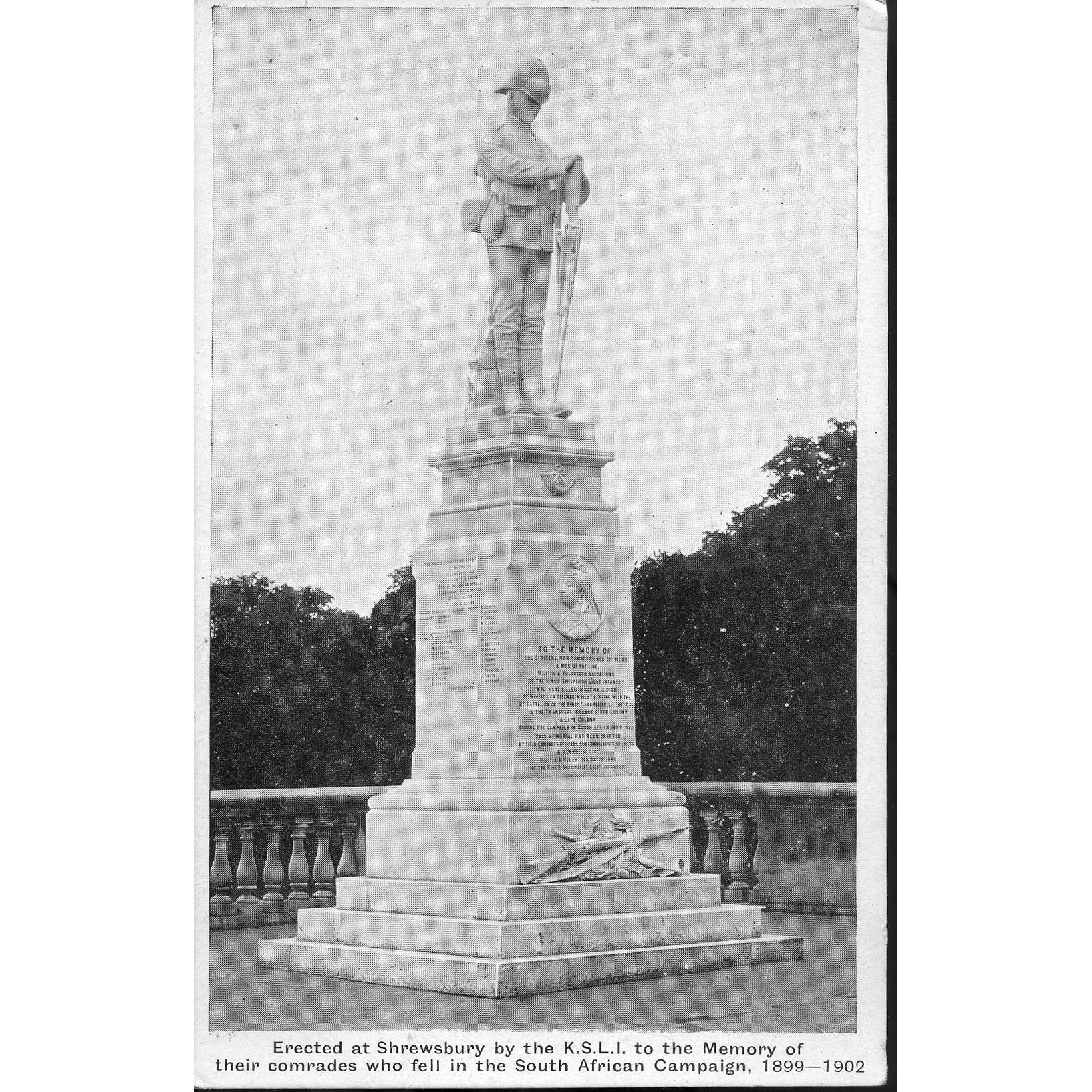 Salop Art Press Postcard 'Erected at Shrewsbury...to the Memory of their comrades..'