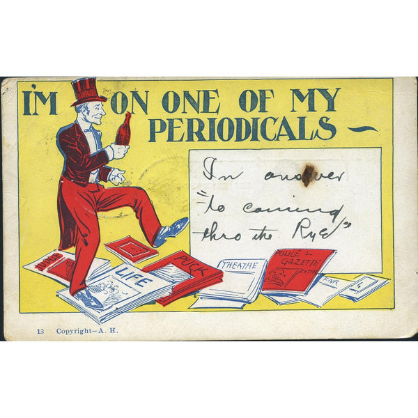 Temperance Themed Postcard 'I'm on one of my periodicals'