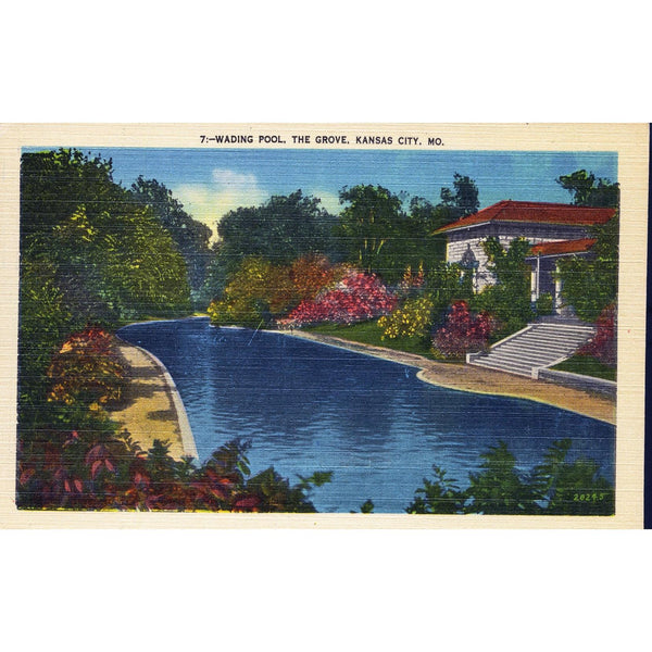 American 'Linen' Postcard 'Wading Pool, The Grove, Kansas City, MO.'