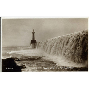 Valentine's Real Photograph Postcard 'Breakwater in Storm, Aberdeen'