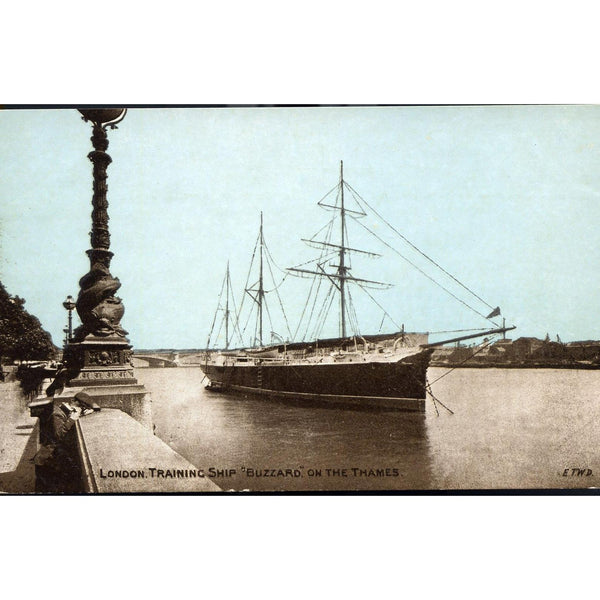 Postcard 'London Training Ship "Buzzard" on the Thames'