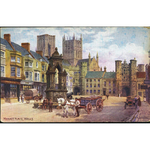 Salmon Series Artist Signed Postcard 'Market Place, Wells', A. R. Quinton