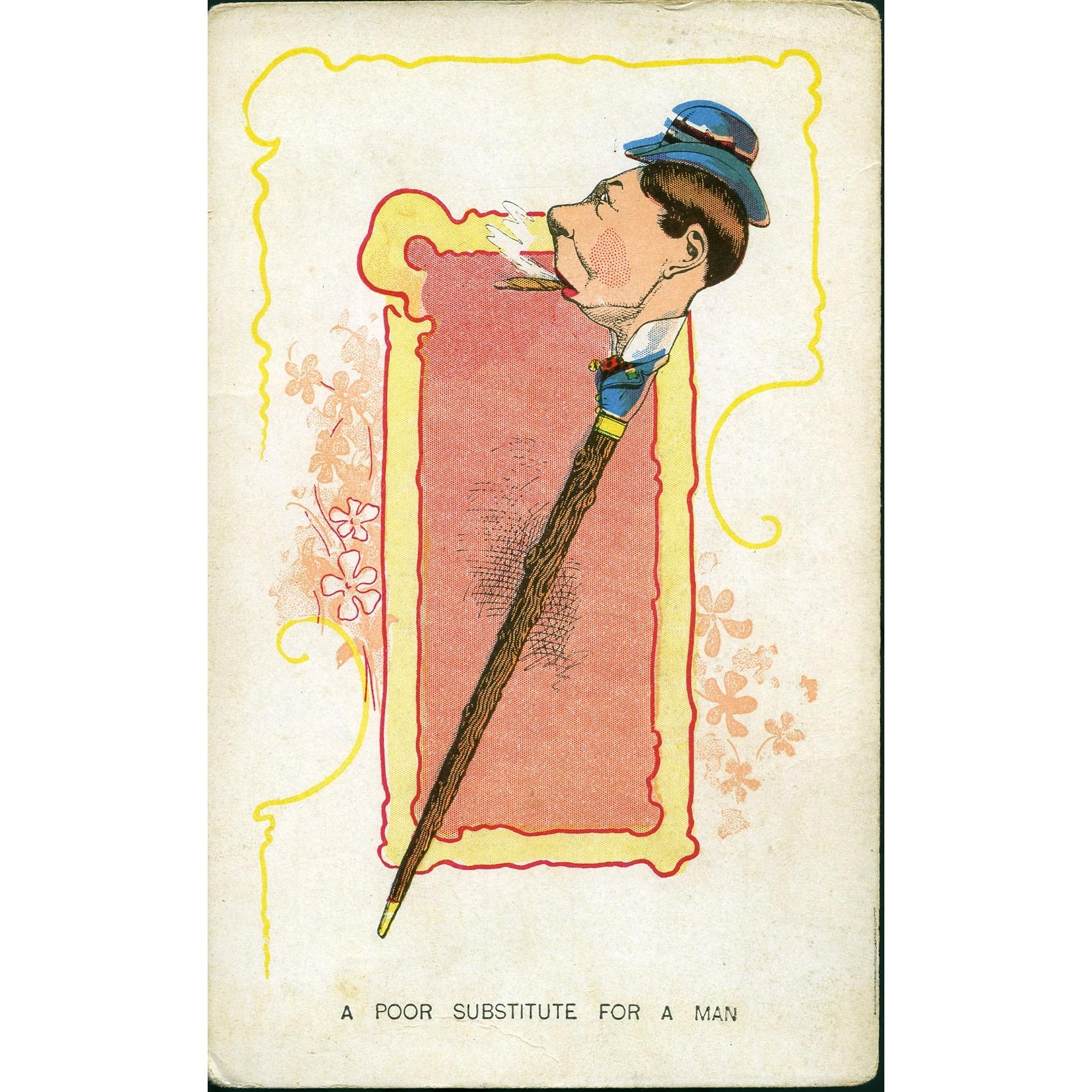 Postcard 'A poor substitute for a man'