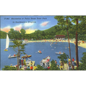 Ashville Postcard Co. Linen Postcard 'Recreation at Fairy Stone State Park'