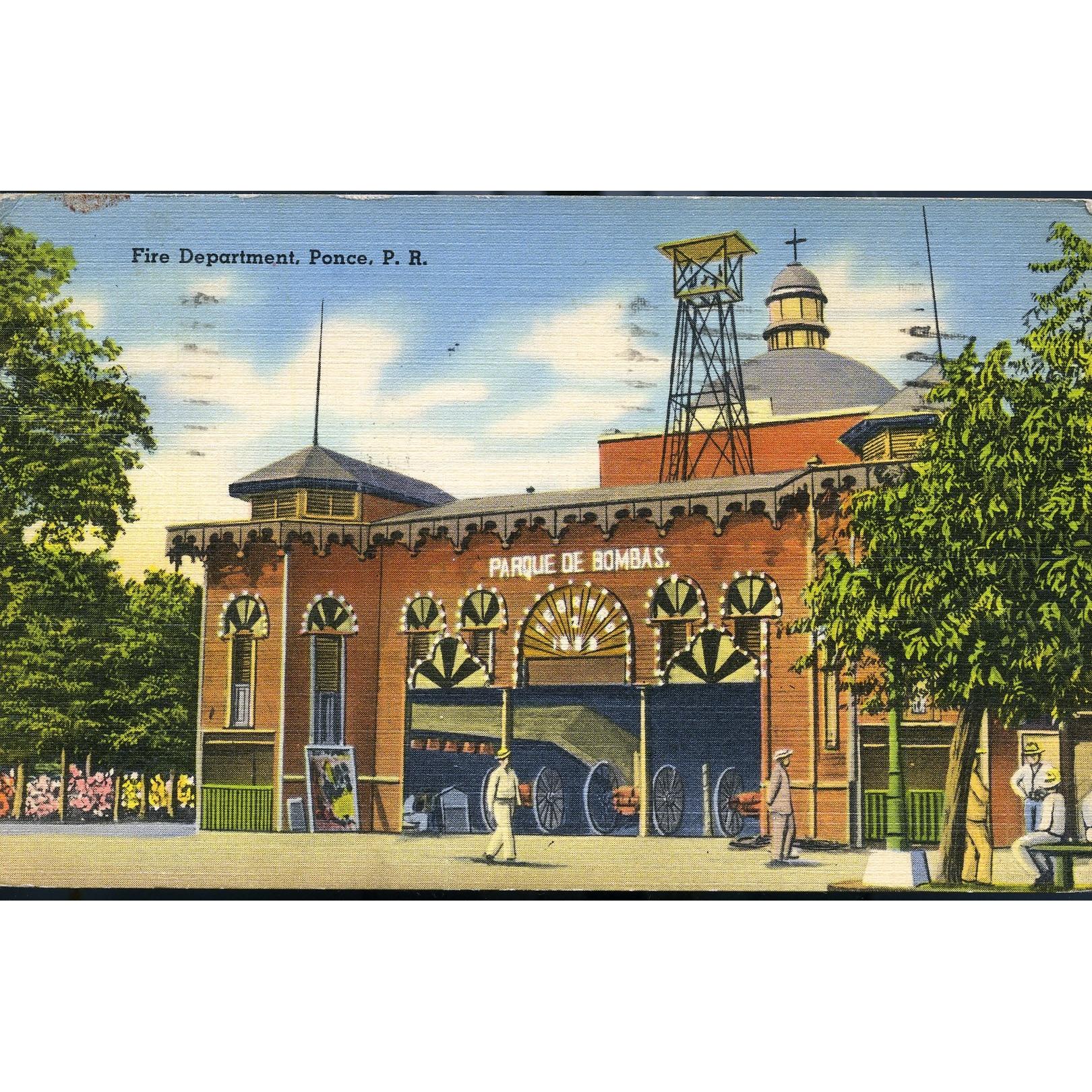 Tichnor Quality Views Linen Postcard 'Fire Department, P.R.'