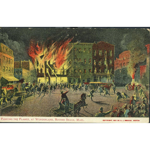 Robbins Bros. Co. Postcard 'Fighting the Flames at Wonderland, Revere Beach, Mass.'