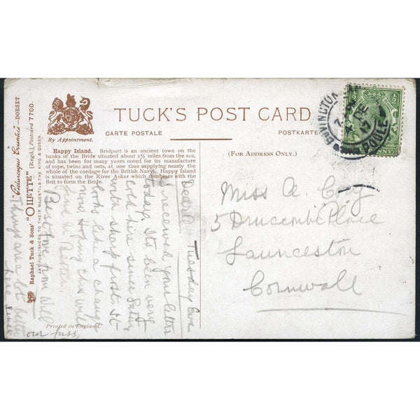 Tuck's 'Oilette' Postcard 'Picturesque Dorset, Happy Island, Bridgport'