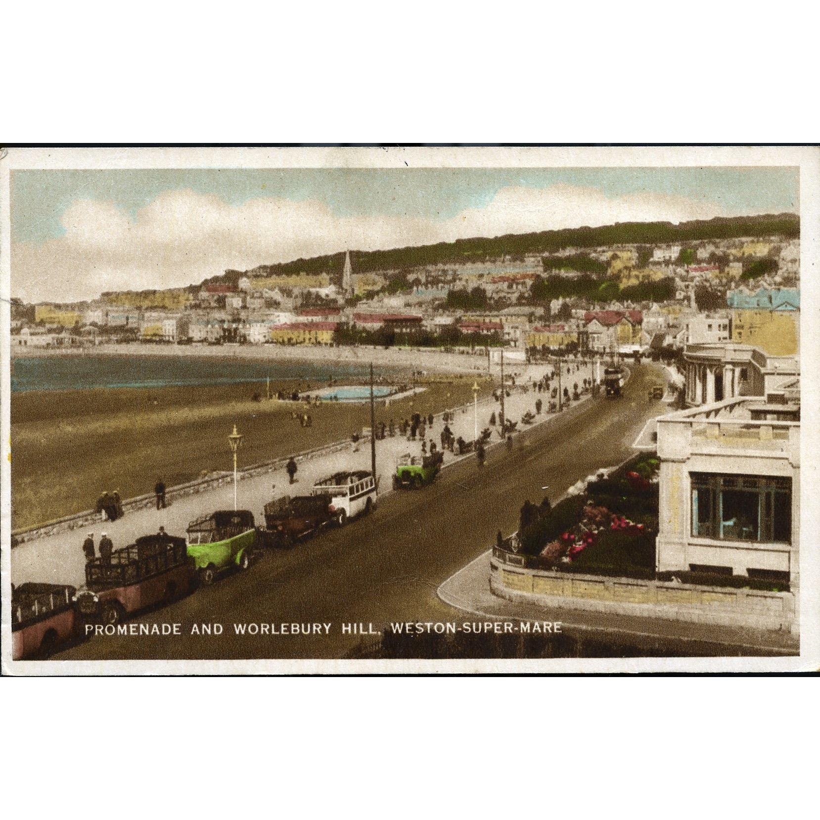 Photogravure Printed Postcard 'Promenade and Worlebury Hill, Weston-Super-Mare'