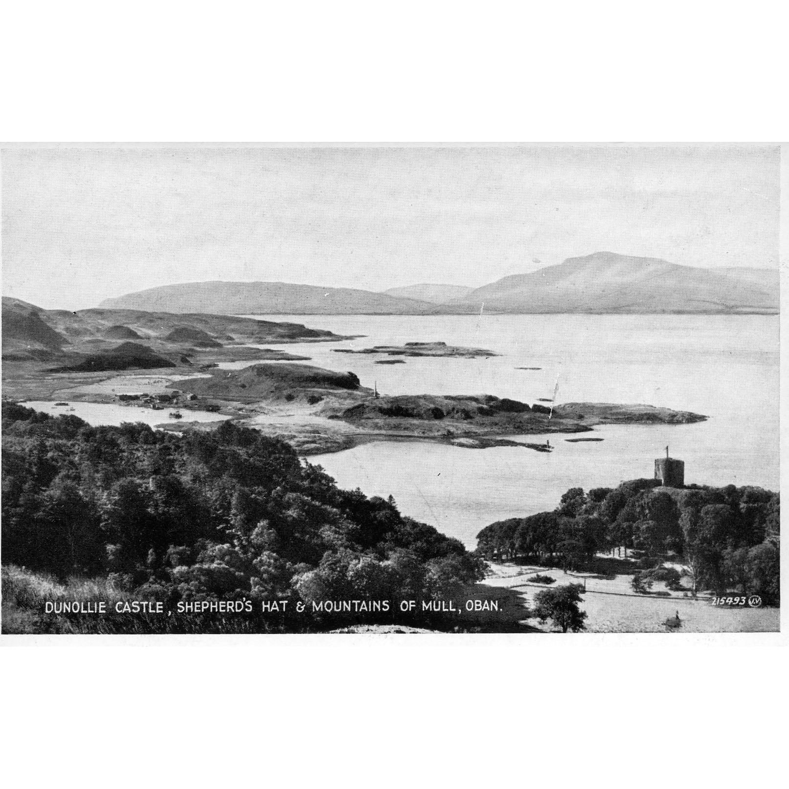 Valentine's 'Silveresque' Postcard 'Dunollie Castle, Shepherd's hut & Mountains of Mull, Oban'