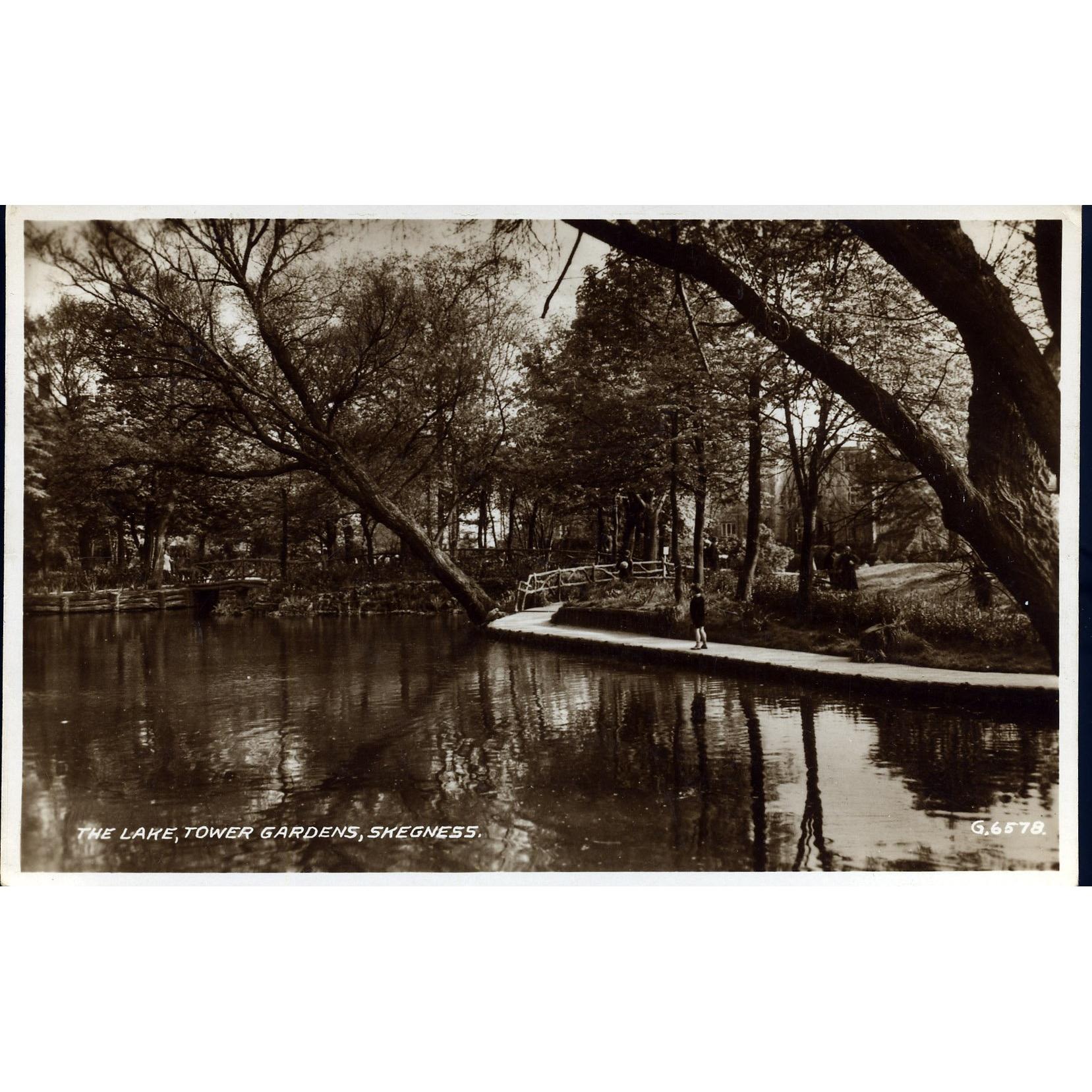 Valentine's Real Photograph Postcard 'The Lake, Tower Gardens, Skegness'