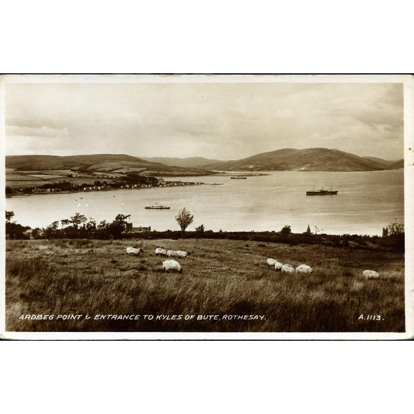 Valentine's Real Photograph Postcard 'Ardbeg Point & Entrance to Kyles of Bute, Rothesay'