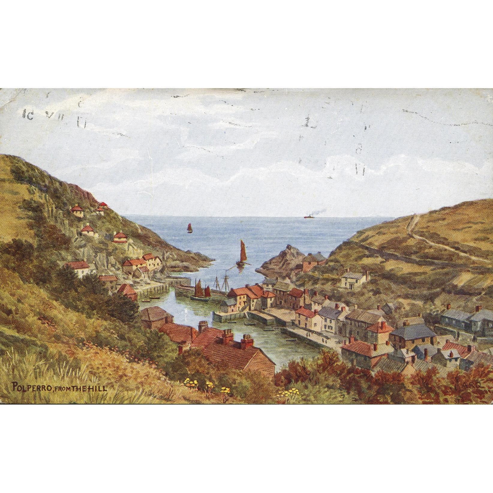 Salmon Series Artist Signed A.R. Quinton Postcard 'Polperro from the Hill'