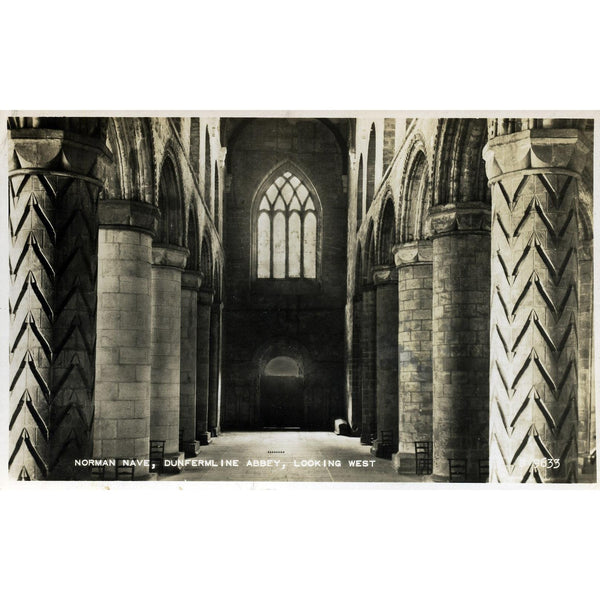 Valentine's Real Photograph Postcard 'Norman Nave, Dunfermline Abbey, Looking West'