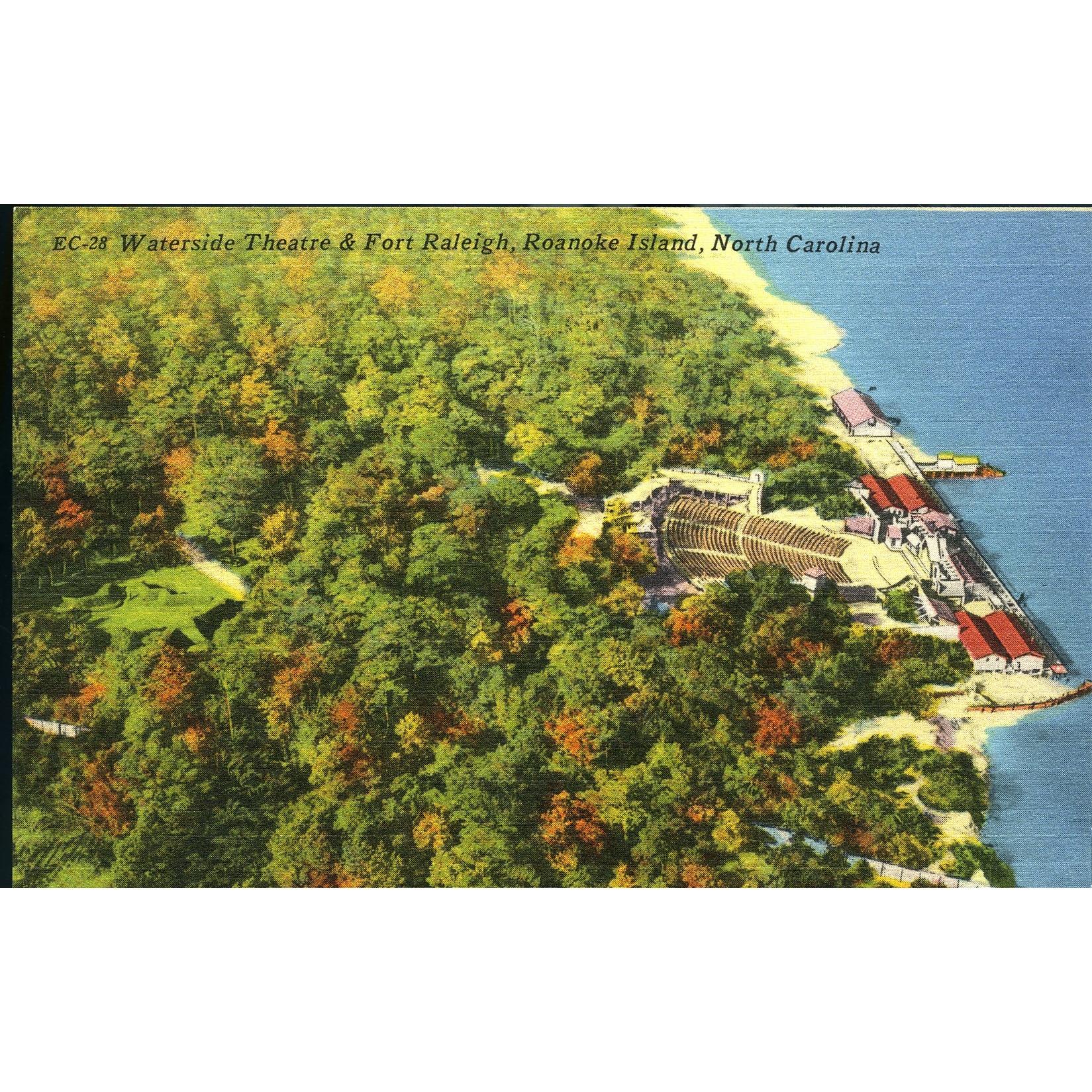 Asheville Post Card Co. Linen Postcard 'Waterside Theatre & Fort Raleigh, Roanoke Island, North Carolina'