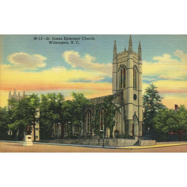 Curteich Chicago 'C.T. Art-Colortone' Linen Postcard 'St. James Episcopal Church, Wilmington, N.C.'