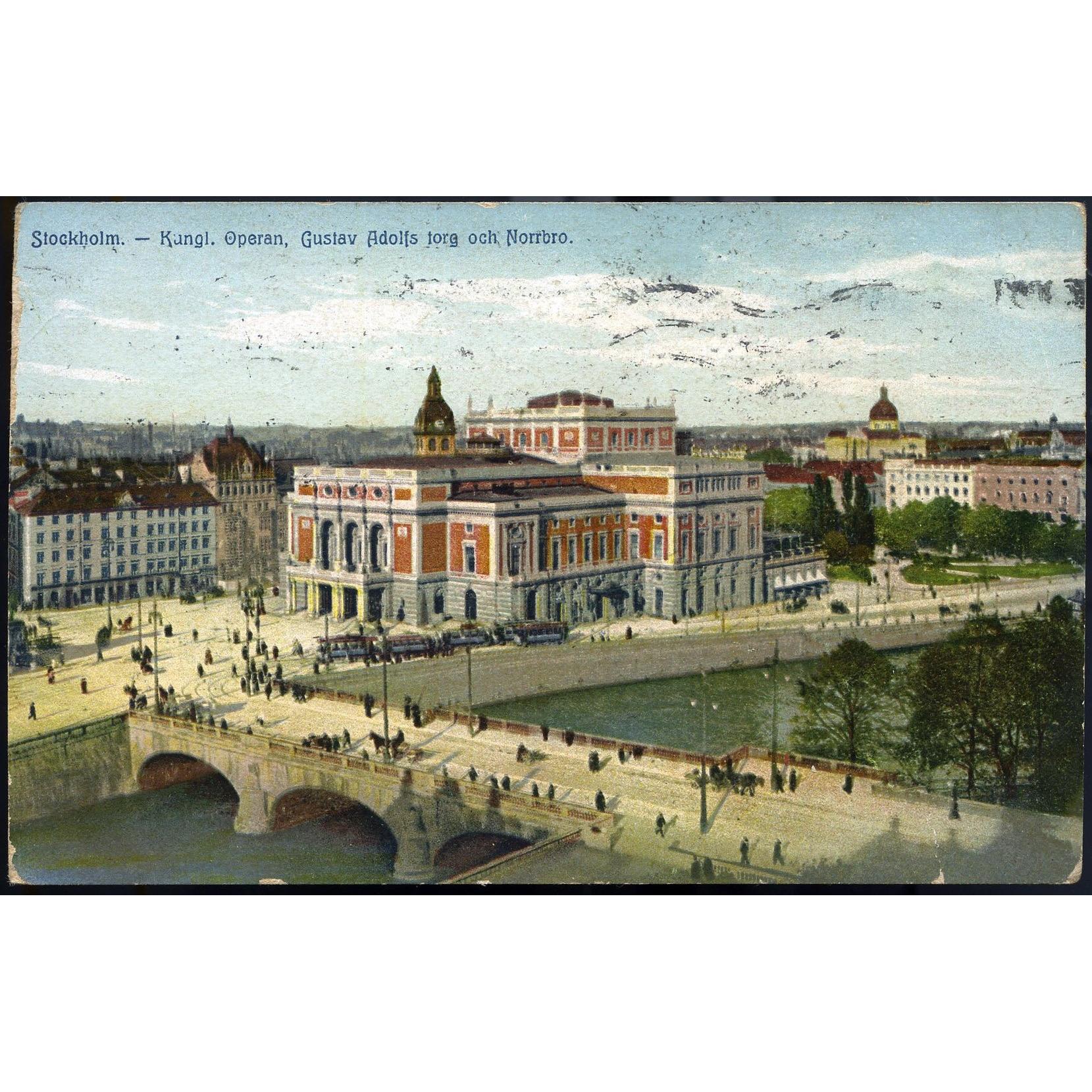 Colour Postcard 'Stockholm. - Kungl. Operan, Gustav Adolfs torg och Norrbro'