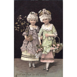 Tuck & Sons Chromographed  'Art' Postcard Two Little Girls in Costume and Wigs