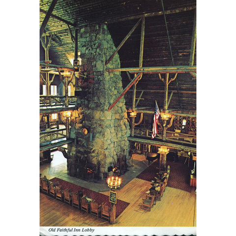 Yellowstone Park Co. Postcard 'Old Faithful Inn Lobby'