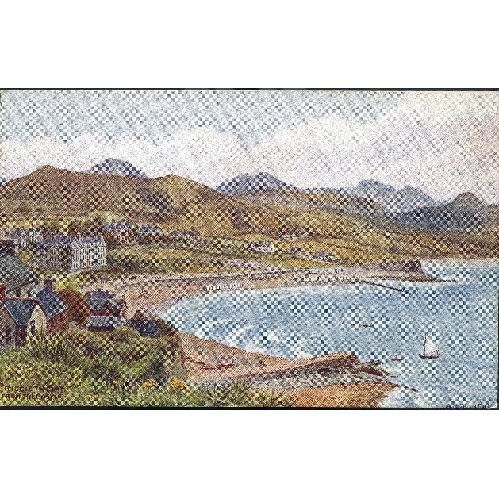 J. Salmon Artist Signed A.R. Quinton Postcard 'Criccieth Bay from the Castle'