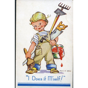 Dennis & Sons Mollie Grey Postcard 'I Does it M'self!'