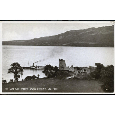 Valentine's 'Carbotype' Postcard 'The "Gondolier" passing Castle Urquhart, Loch Ness'