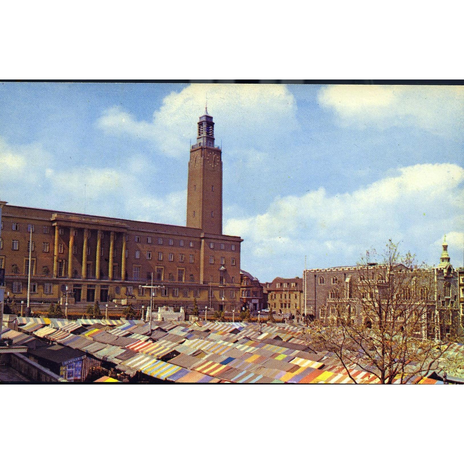 Postcard 'The Market and City Hall, Norwich'