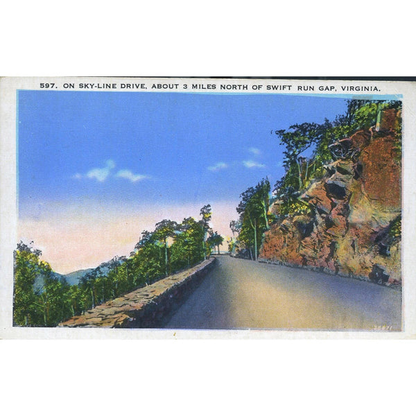 Ashville Postcard Co. Linen Postcard 'On Sky-Line Drive, about 3 miles north of Swift Run Gap, Virginia'