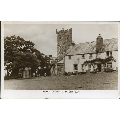 Real Photograph Postcard 'Meavy Church and Old Oak'