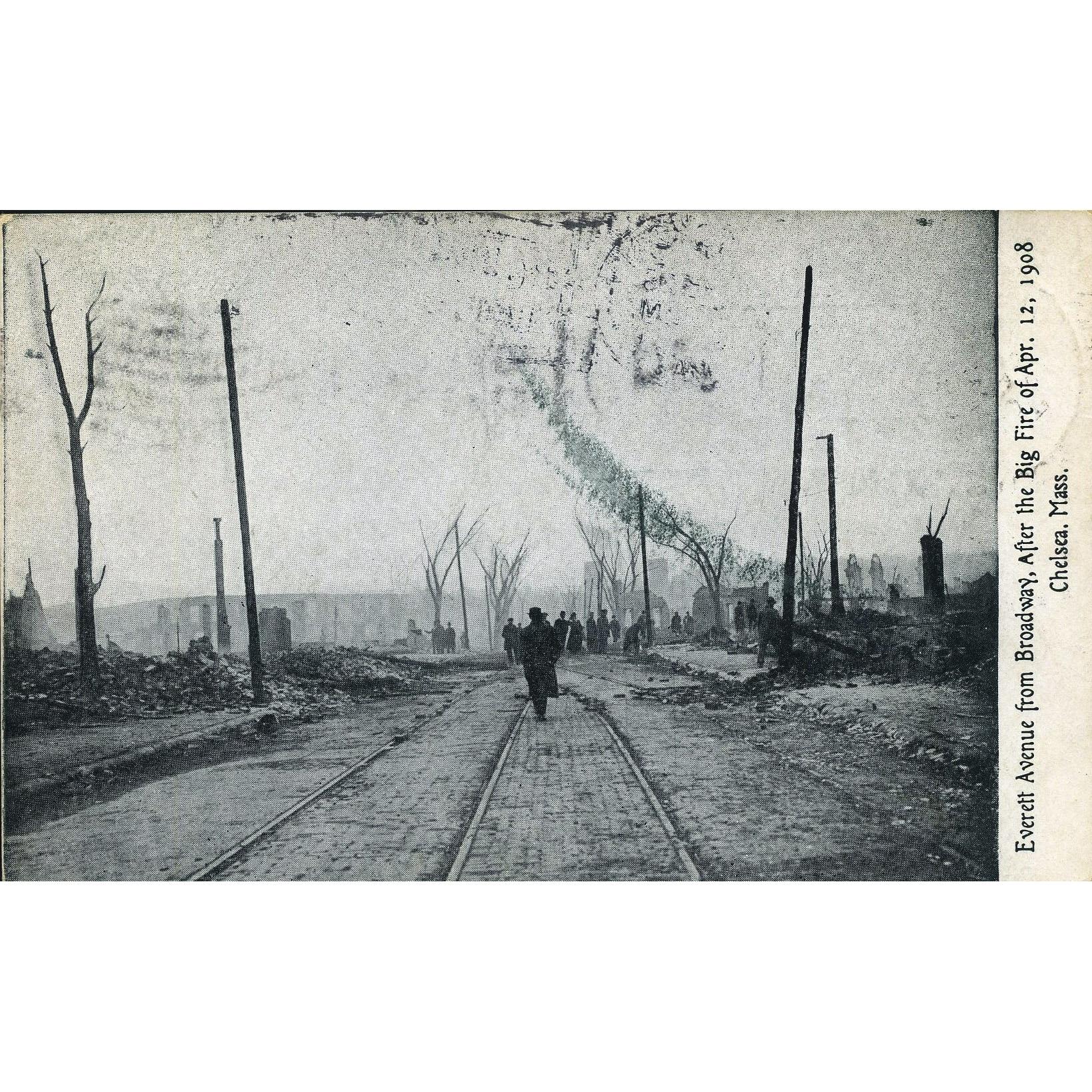 Postcard 'Everett Avenue from Broadway, After the Big Fire of Apr. 12, 1908, Chelsea, Mass.'