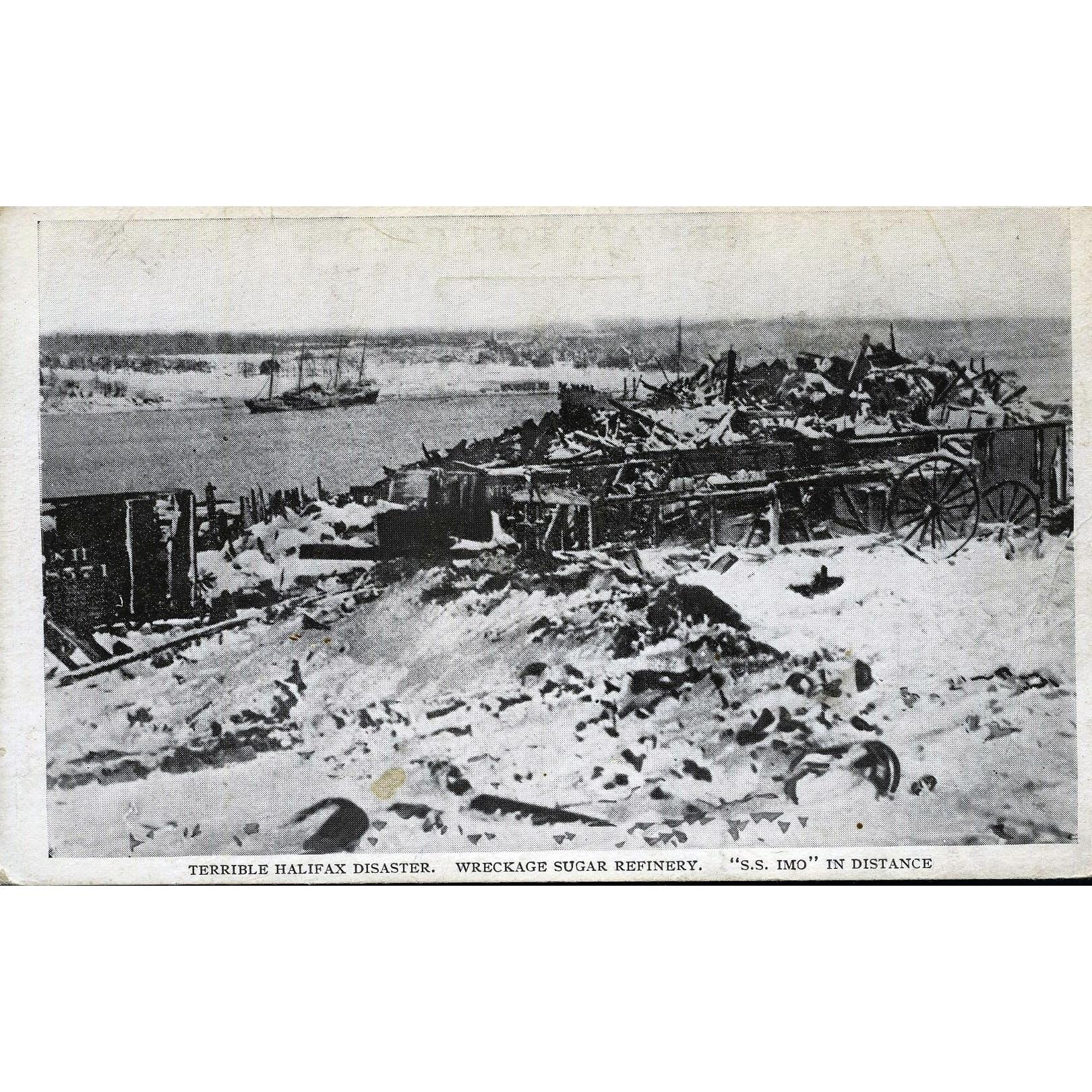 Postcard 'Terrible Halifax Disaster, Wreckage Sugar Refinery, "S.S. Imo" in distance'