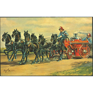 Fire Engine Advertising Postcard 'Victor Six-Pony Hitch'