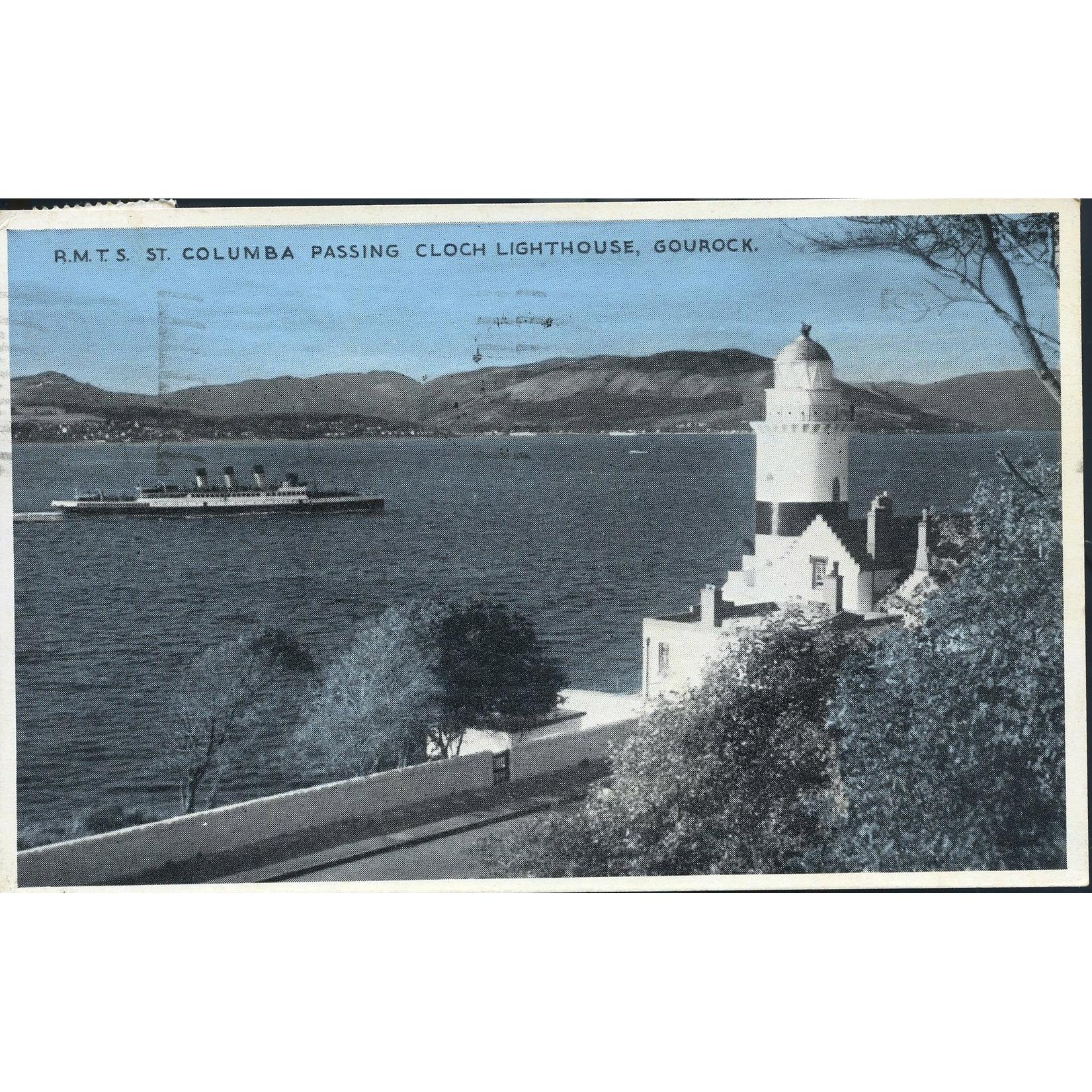 Dennis & Sons 'Photoblue' Postcard 'R.M.T.S. St. Columba Passing Cloch Lighthouse, Gourock'