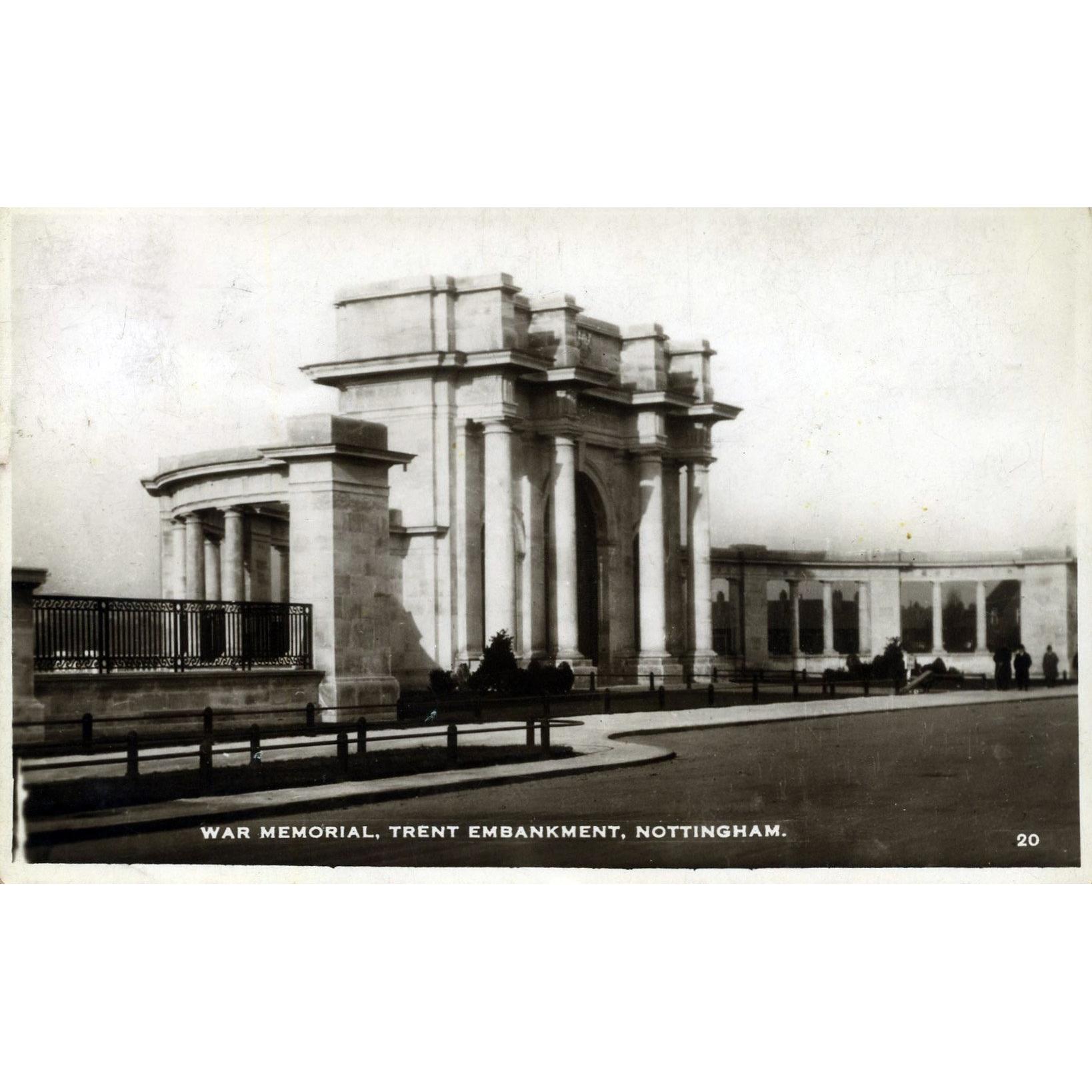 Excel Series Real Photograph Postcard 'War Memorial, Trent Embankment, Nottingham'