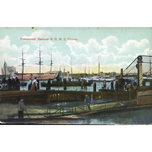 Coloured 'Enamelette' Series Postcard 'Portsmouth Harbour & H.M.S. Victory'