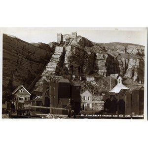 Romney Series Real Photograph Postcard 'Fisherman's Church and Net Huts, Hastings'