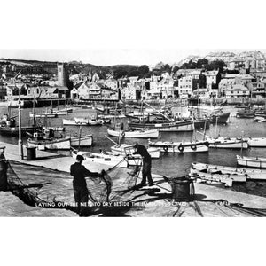 Valentine's Real Photograph Postcard 'Laying Out the Nets to Dry beside the Harbour, St. Ives'