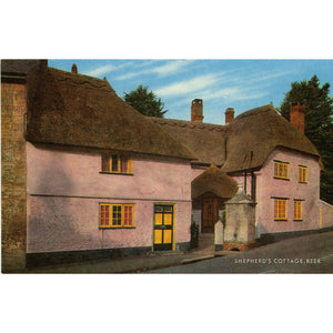 Salmon Cameracolour Postcard 'Shepherd's Cottage, Beer'