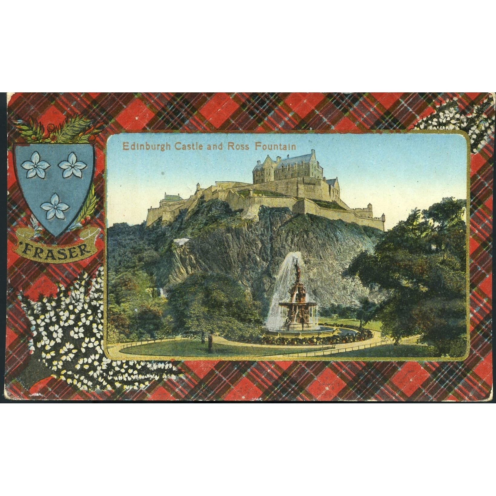 Valentine's Series Postcard 'Edinburgh Castle and Ross Fountain'