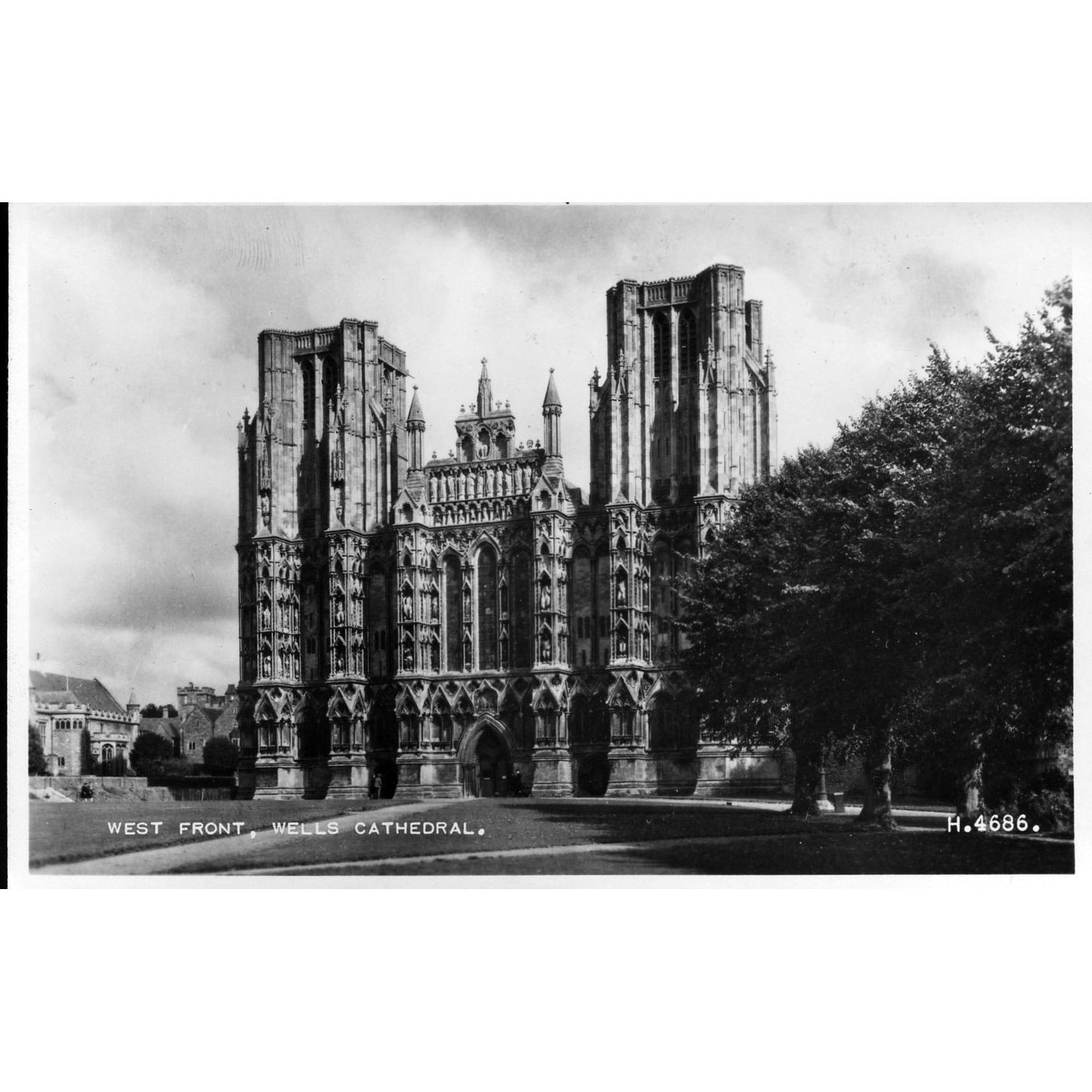 Valentine's Real Photograph Postcard 'West Front, Wells Cathedral'