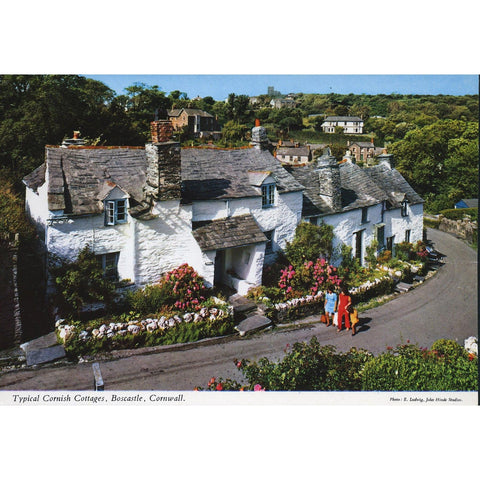 John Hinde Original Postcard 'Typical Cornish Cottages, Boscastle, Cornwall'