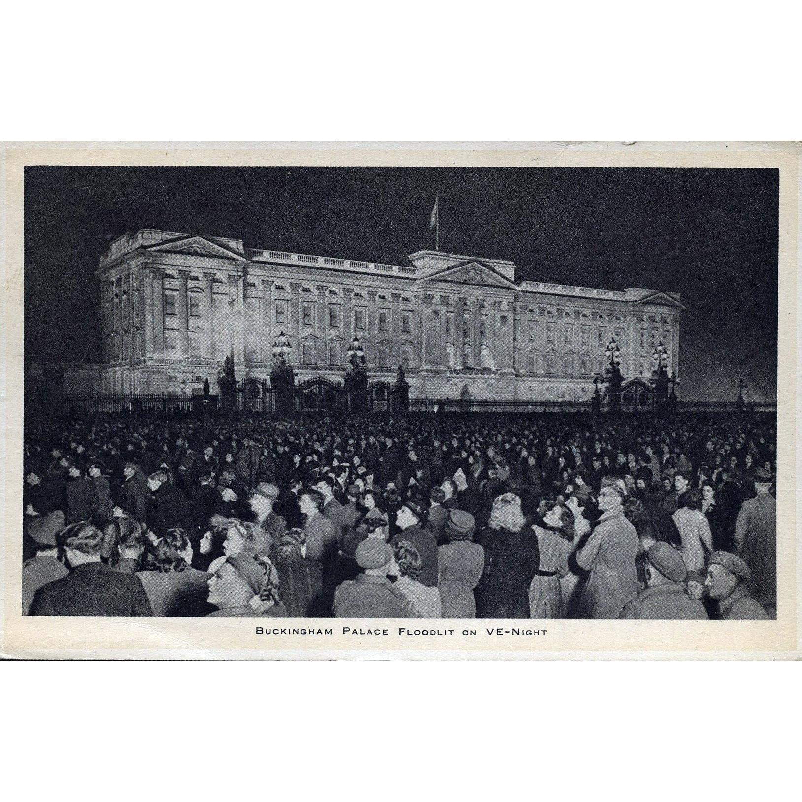 Tuck's Postcard 'Buckingham Palace Floodlit on VE- Night'