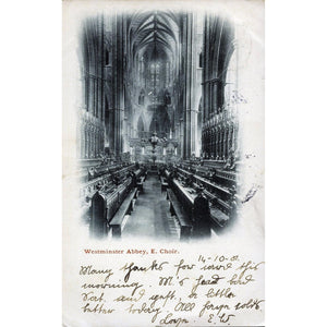 Vignette Postcard with undivided back 'Westminster Abbey, E. Choir'