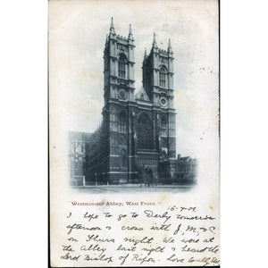 Vignette Postcard with Undivided Back 'Westminster Abbey, West Front'