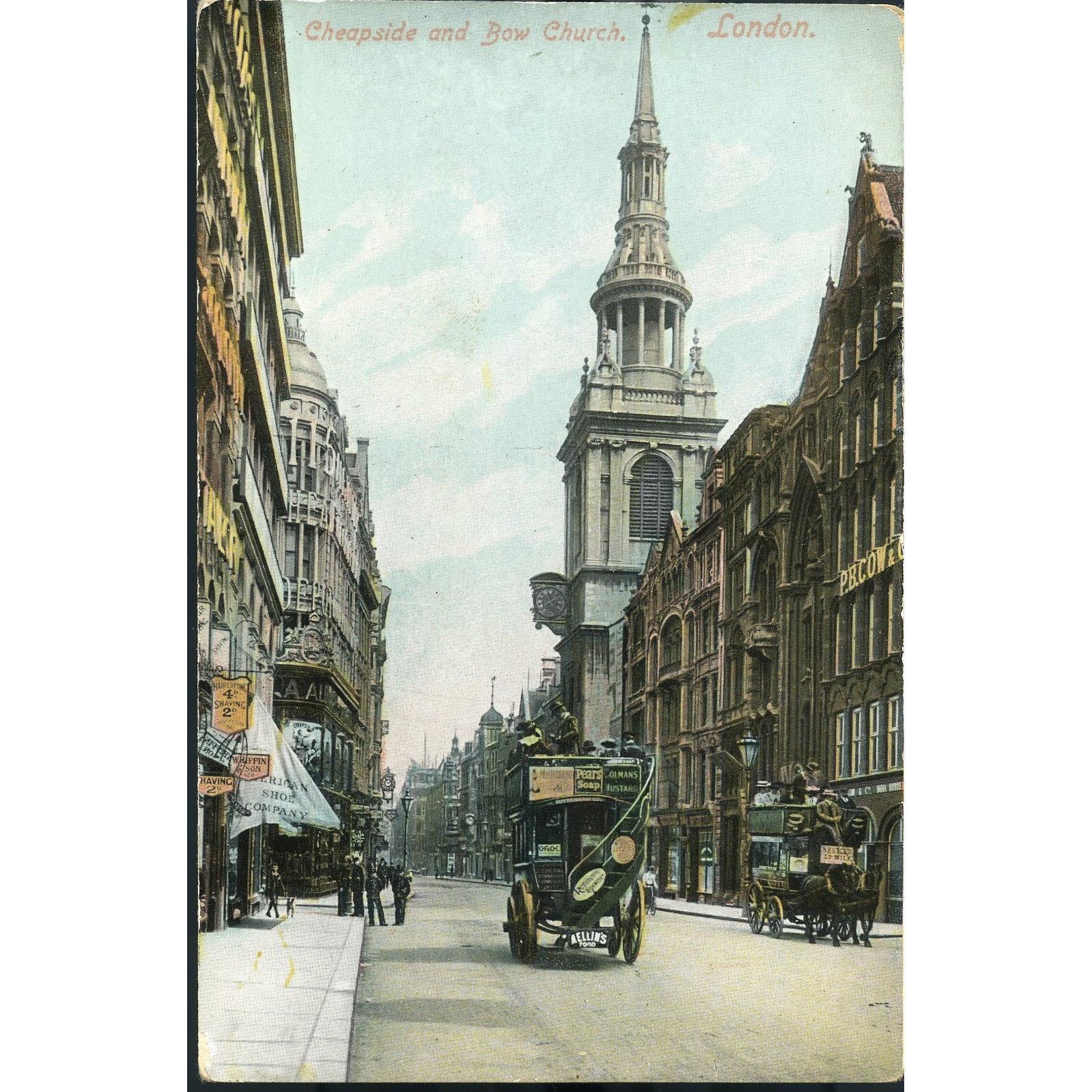 Glossy Finish Postcard 'Cheapside and Bow Church, London'