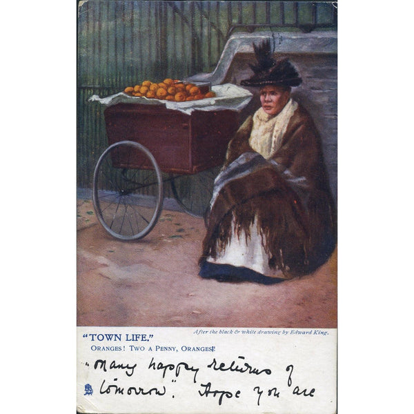 Tuck's 'Oilette' Town Life Series postcard 'Oranges! Two a Penny, Oranges!'